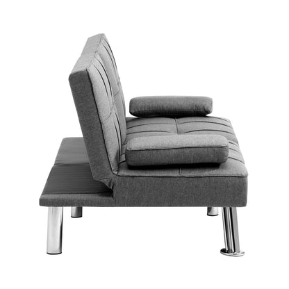 Oikiture 3 Seater Sofa Bed with Cup Holders Grey Fabric-Sofa Beds-PEROZ Accessories