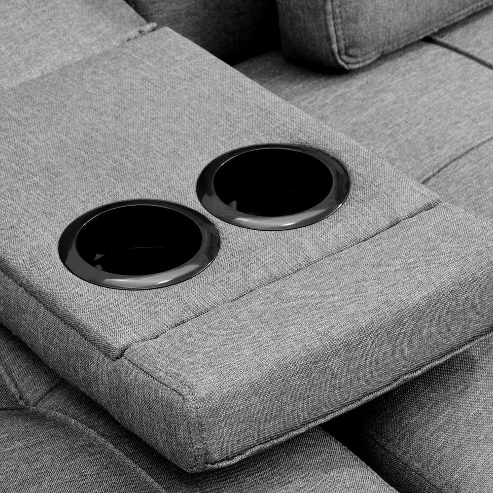 Oikiture 3 Seater Sofa Bed with Cup Holders Grey Fabric-Sofa Beds-PEROZ Accessories