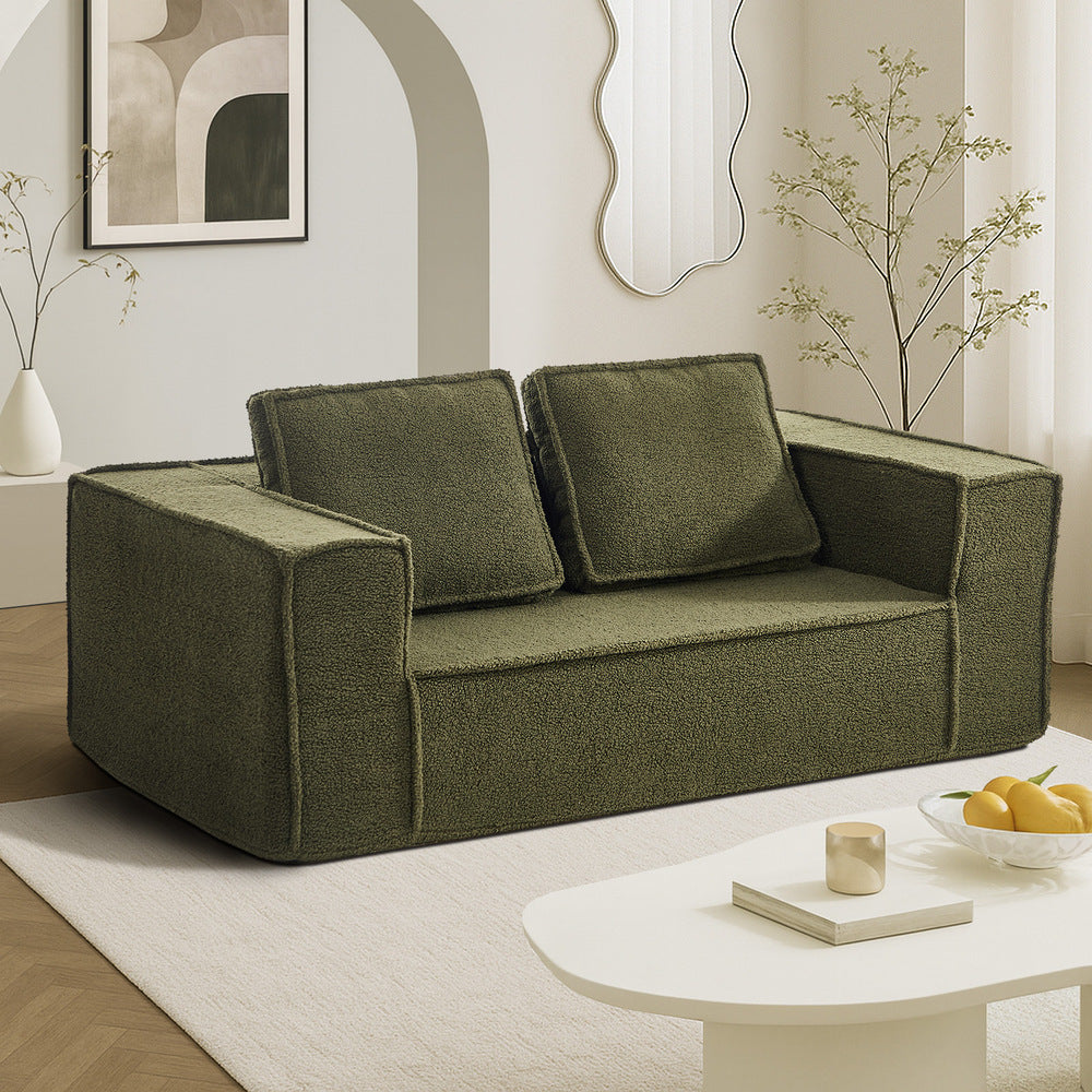 Oikiture 2-Seater Compressed Sofa in a Box Couch Sherpa Green-Sofa-PEROZ Accessories