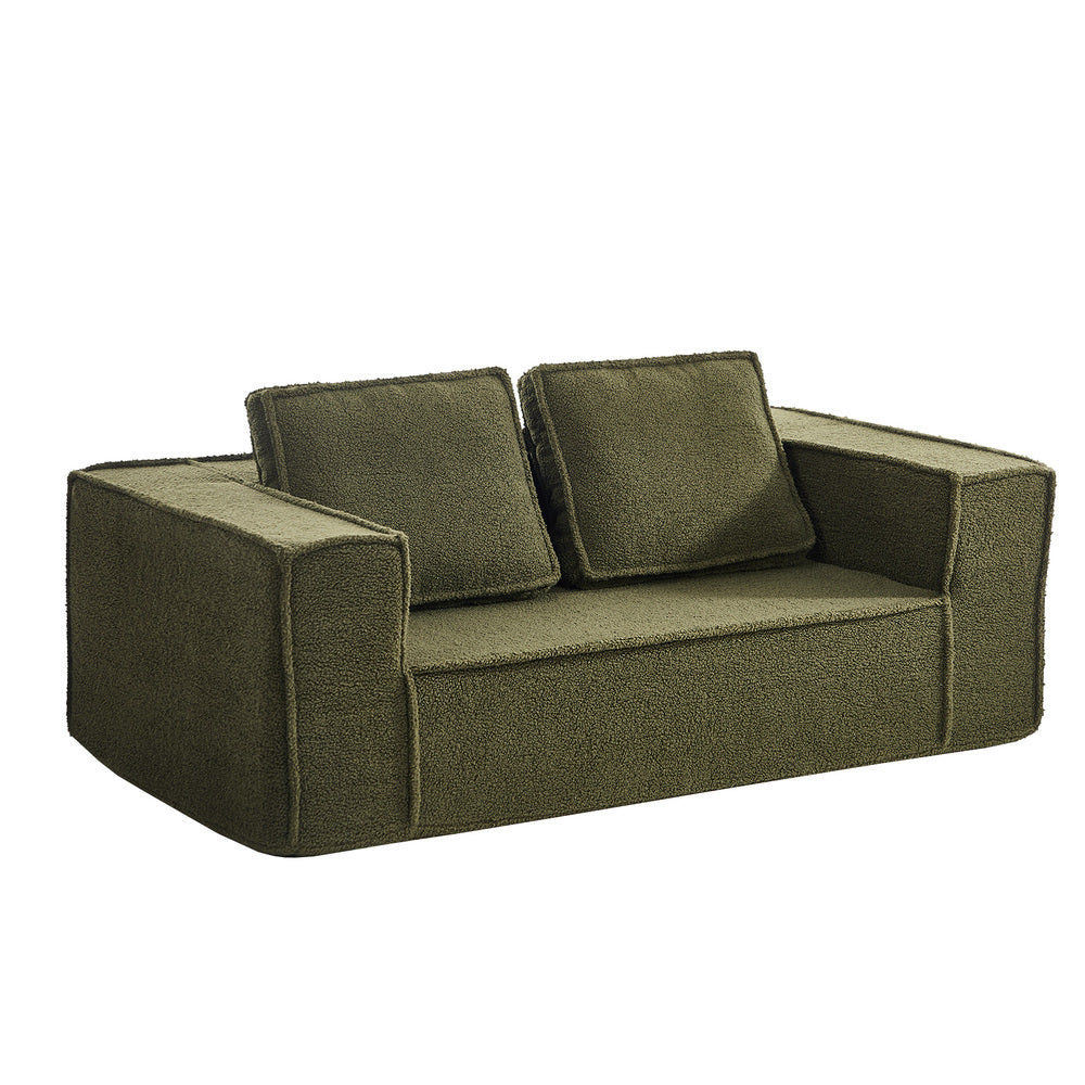 Oikiture 2-Seater Compressed Sofa in a Box Couch Sherpa Green-Sofa-PEROZ Accessories