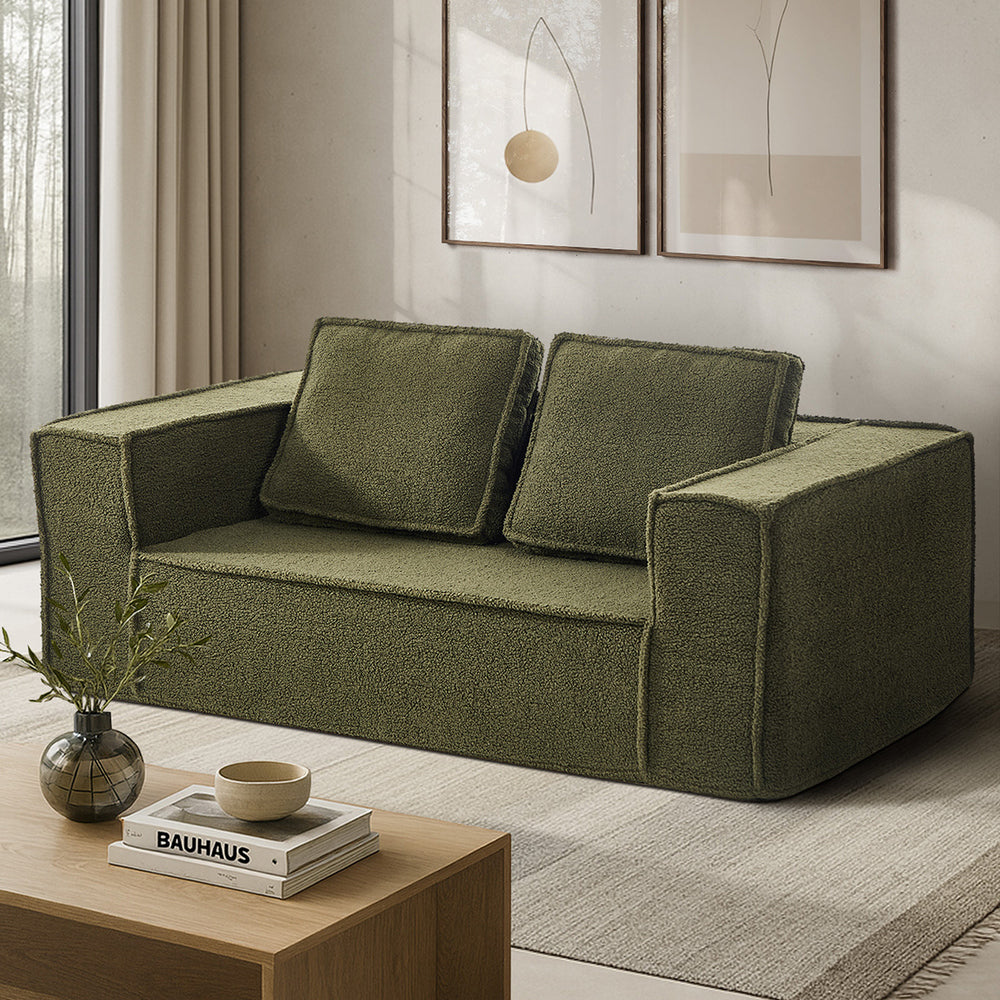 Oikiture 2-Seater Compressed Sofa in a Box Couch Sherpa Green-Sofa-PEROZ Accessories