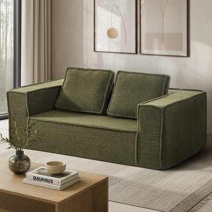 Oikiture 2-Seater Compressed Sofa in a Box Couch Sherpa Green-Sofa-PEROZ Accessories