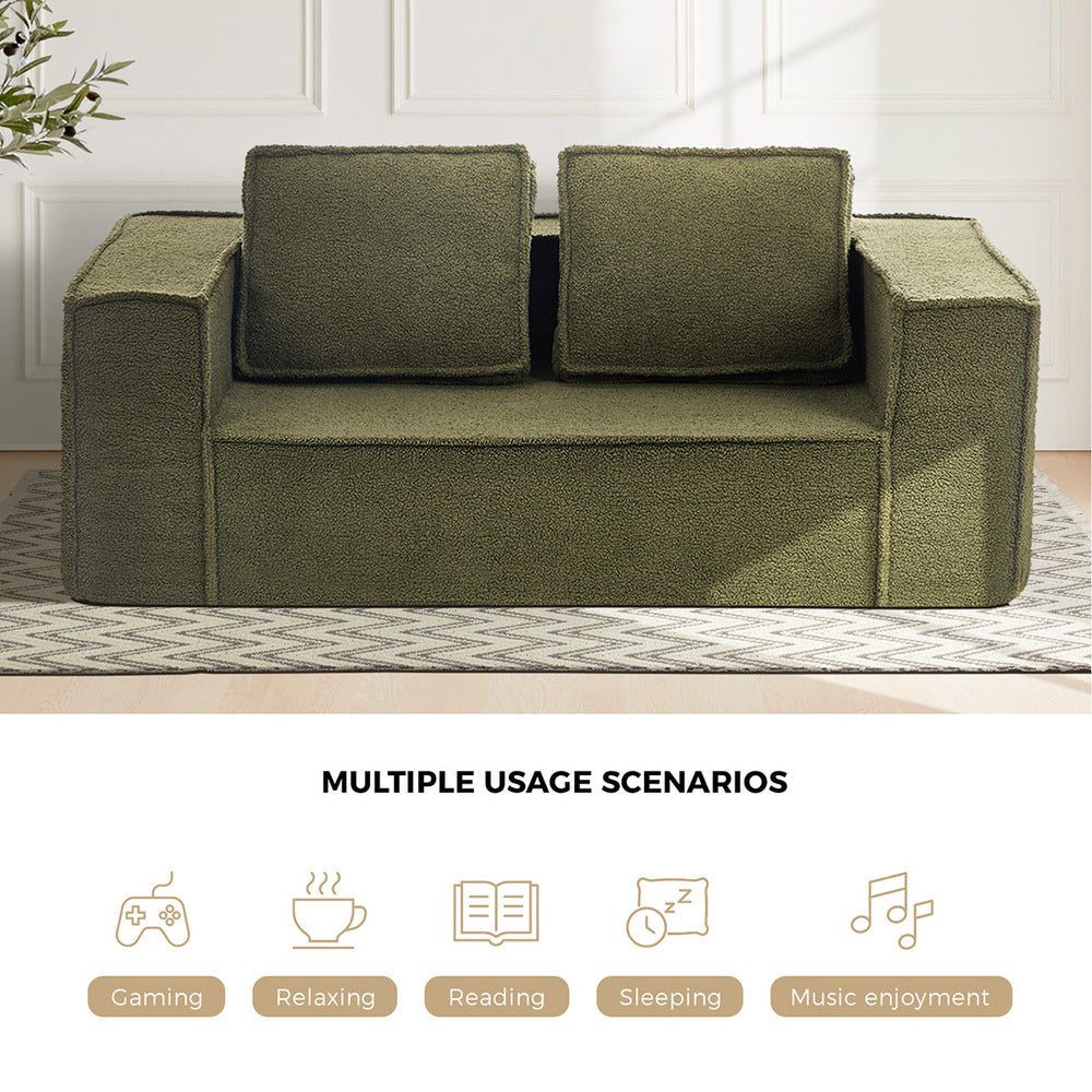 Oikiture 2-Seater Compressed Sofa in a Box Couch Sherpa Green-Sofa-PEROZ Accessories