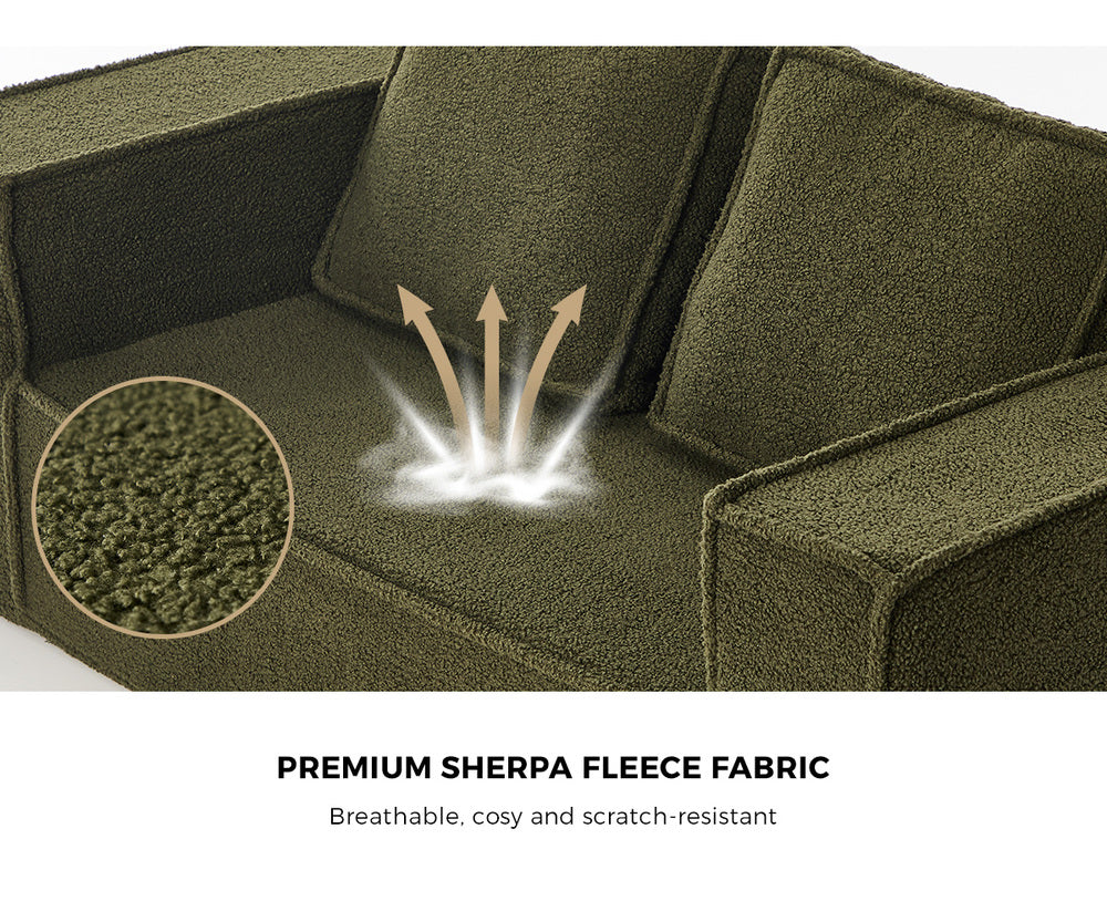 Oikiture 2-Seater Compressed Sofa in a Box Couch Sherpa Green-Sofa-PEROZ Accessories