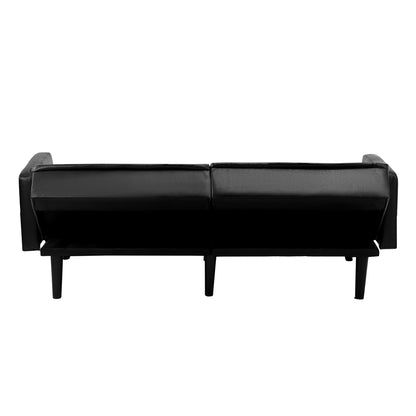 Oikiture Sofa Bed Futon Convertible Leather 3-Seater Black-Sofa Bed-PEROZ Accessories