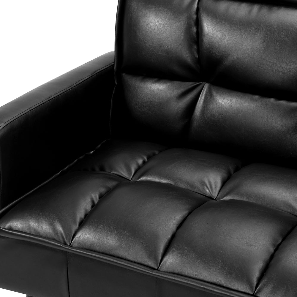 Oikiture Sofa Bed Futon Convertible Leather 3-Seater Black-Sofa Bed-PEROZ Accessories