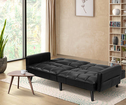 Oikiture Sofa Bed Futon Convertible Leather 3-Seater Black-Sofa Bed-PEROZ Accessories