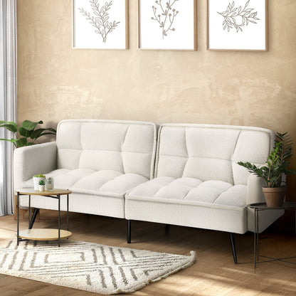 Oikiture 3-Seater Sofa Bed Convertible Boucle Sherpa Lounge Couch White-Sofa Beds-PEROZ Accessories