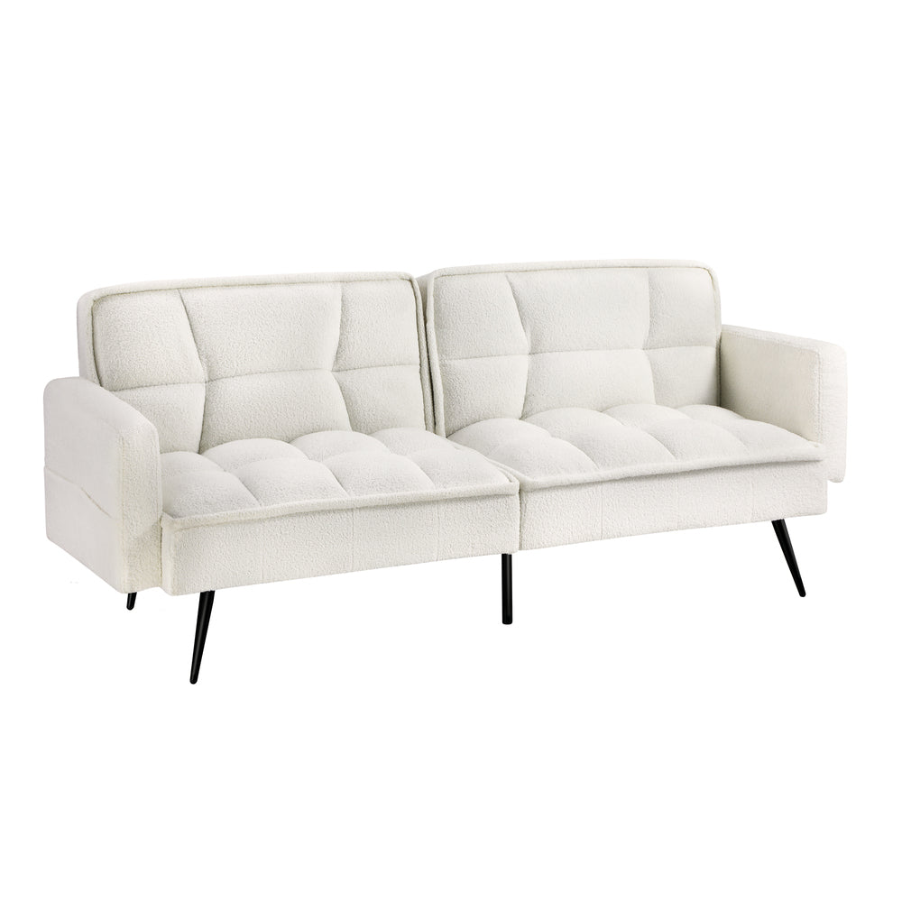 Oikiture 3-Seater Sofa Bed Convertible Boucle Sherpa Lounge Couch White-Sofa Beds-PEROZ Accessories