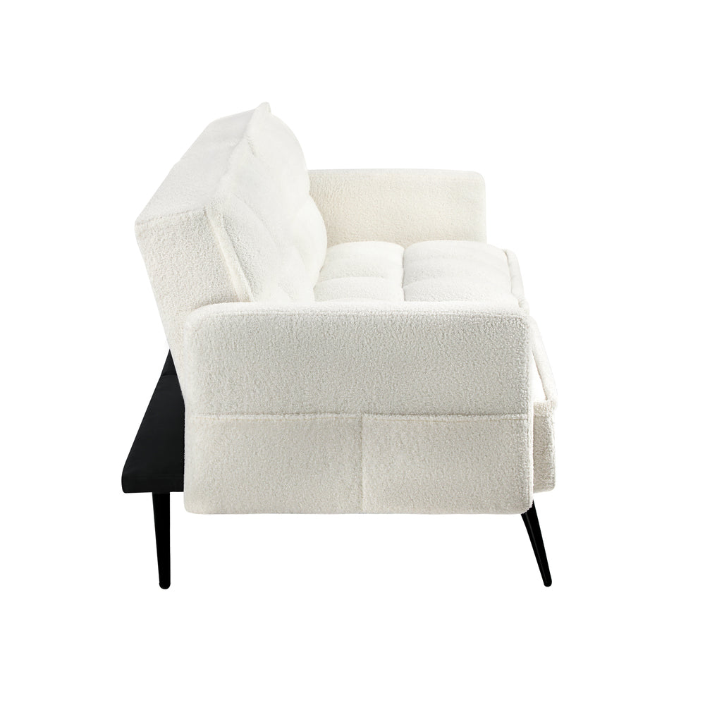 Oikiture 3-Seater Sofa Bed Convertible Boucle Sherpa Lounge Couch White-Sofa Beds-PEROZ Accessories