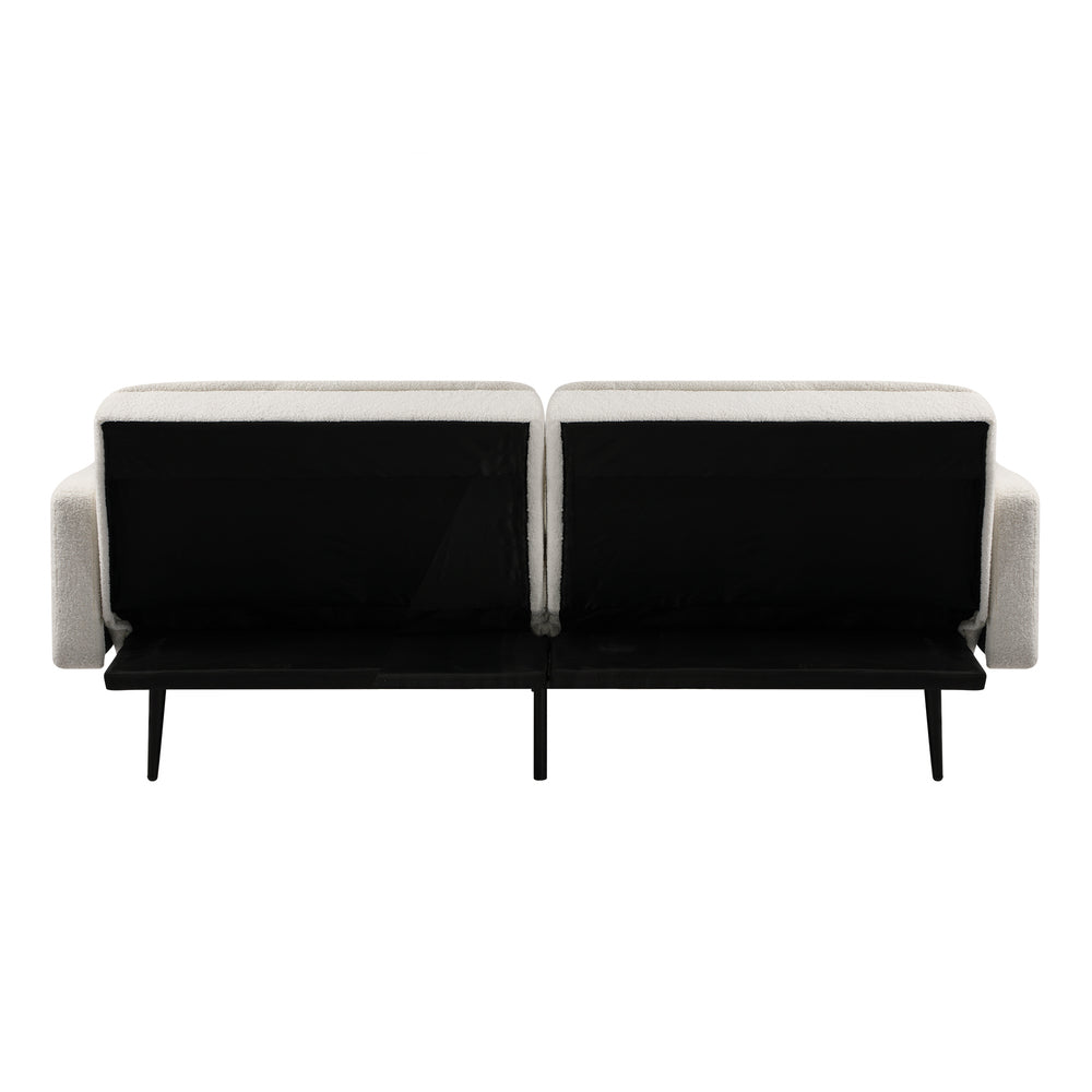 Oikiture 3-Seater Sofa Bed Convertible Boucle Sherpa Lounge Couch White-Sofa Beds-PEROZ Accessories