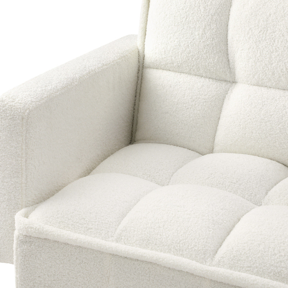 Oikiture 3-Seater Sofa Bed Convertible Boucle Sherpa Lounge Couch White-Sofa Beds-PEROZ Accessories