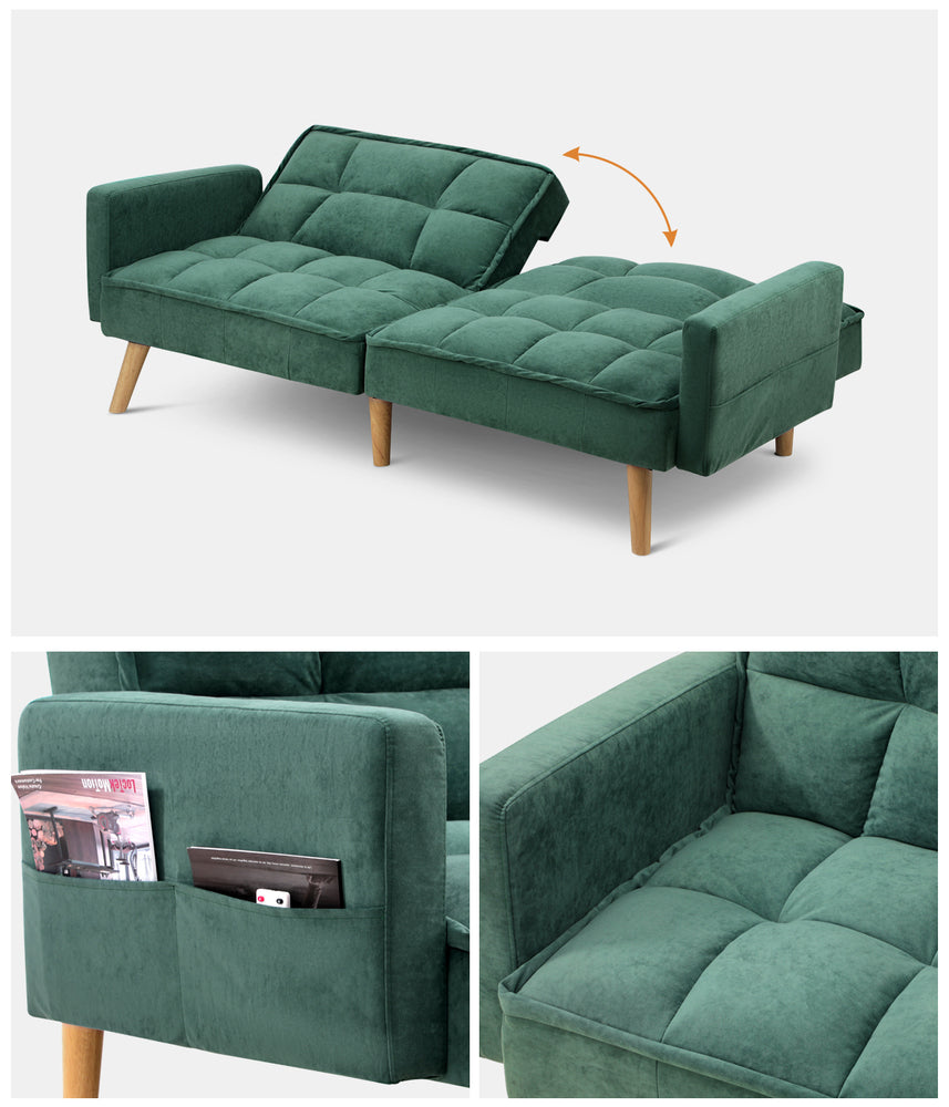 Oikiture Sofa Bed Velvet 3-Seater Green-Sofa Bed-PEROZ Accessories