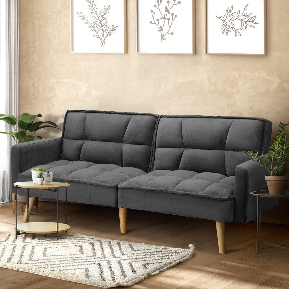 Oikiture Sofa Bed Convertible Velvet 3-Seater Grey-Sofa Bed-PEROZ Accessories