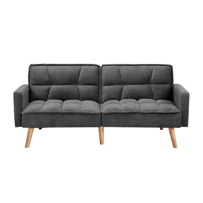 Oikiture Sofa Bed Convertible Velvet 3-Seater Grey-Sofa Bed-PEROZ Accessories