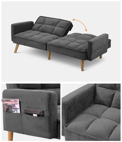 Oikiture Sofa Bed Convertible Velvet 3-Seater Grey-Sofa Bed-PEROZ Accessories