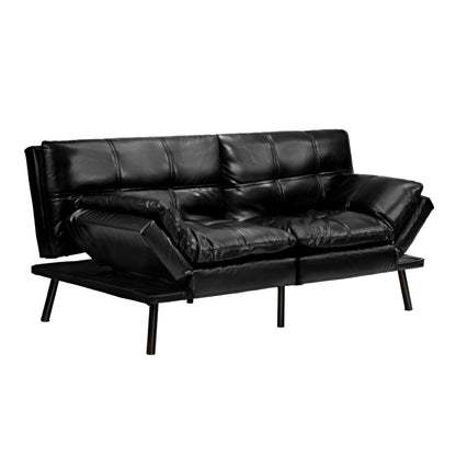Oikiture Sofa Bed Futon Lounge Couch Convertible Leather 3-Seater Black-Sofa Bed-PEROZ Accessories
