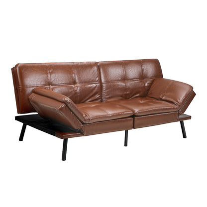Oikiture Sofa Bed Convertible Leather 3-Seater Brown-Sofa Bed-PEROZ Accessories