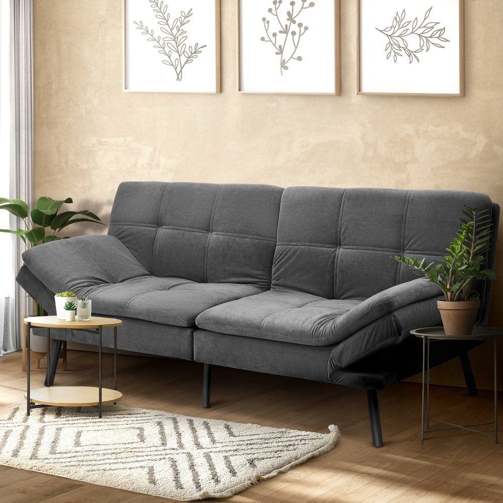 Oikiture Sofa Bed Futon Lounge Couch Convertible Polyester 3-Seater Grey-Sofa Bed-PEROZ Accessories