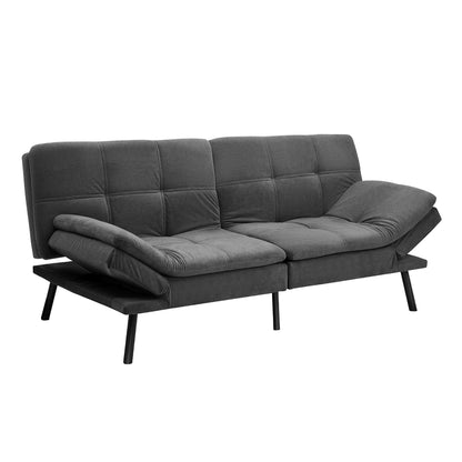 Oikiture Sofa Bed Futon Lounge Couch Convertible Polyester 3-Seater Grey-Sofa Bed-PEROZ Accessories
