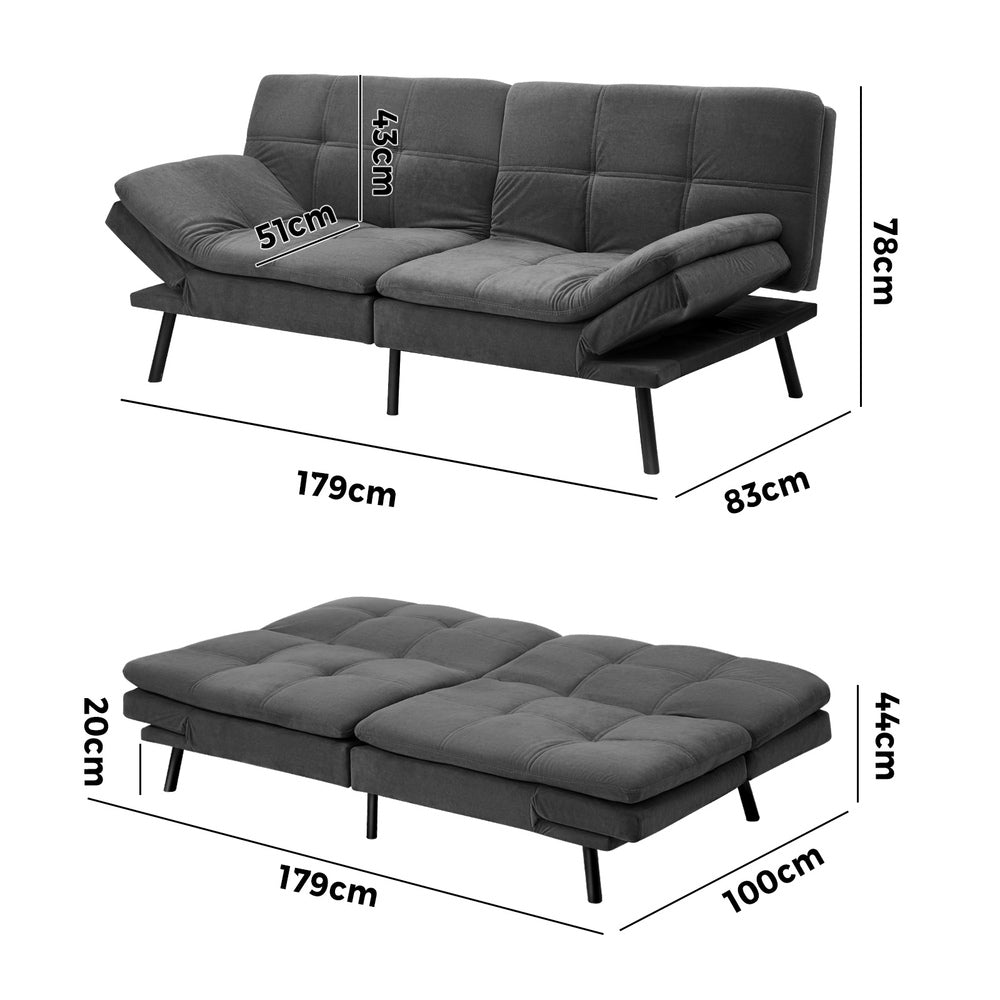 Oikiture Sofa Bed Futon Lounge Couch Convertible Polyester 3-Seater Grey-Sofa Bed-PEROZ Accessories