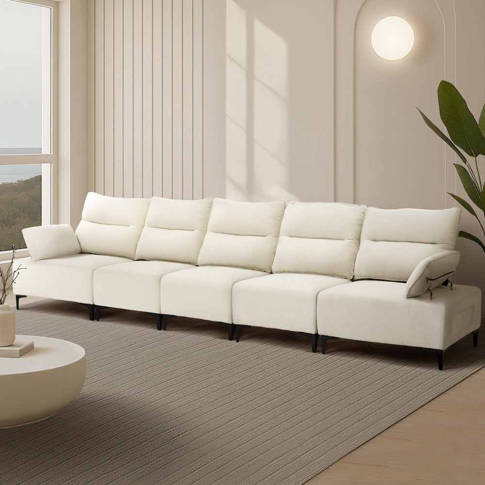 Oikiture 5 Seater Sofa Couch Chenille Adjustable Armrest Chair Beige-Sofa-PEROZ Accessories