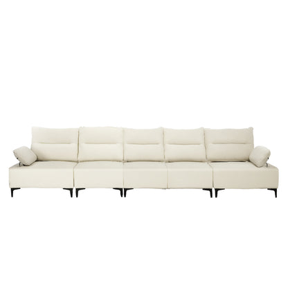 Oikiture 5 Seater Sofa Couch Chenille Adjustable Armrest Chair Beige-Sofa-PEROZ Accessories