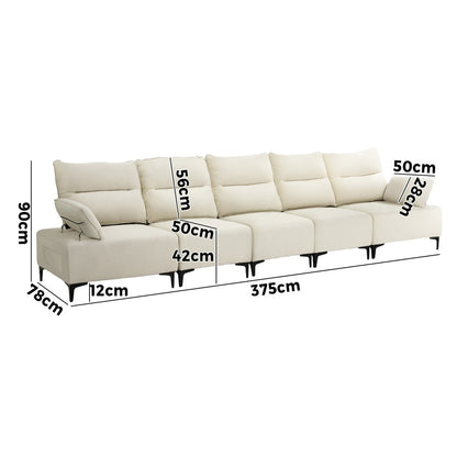 Oikiture 5 Seater Sofa Couch Chenille Adjustable Armrest Chair Beige-Sofa-PEROZ Accessories