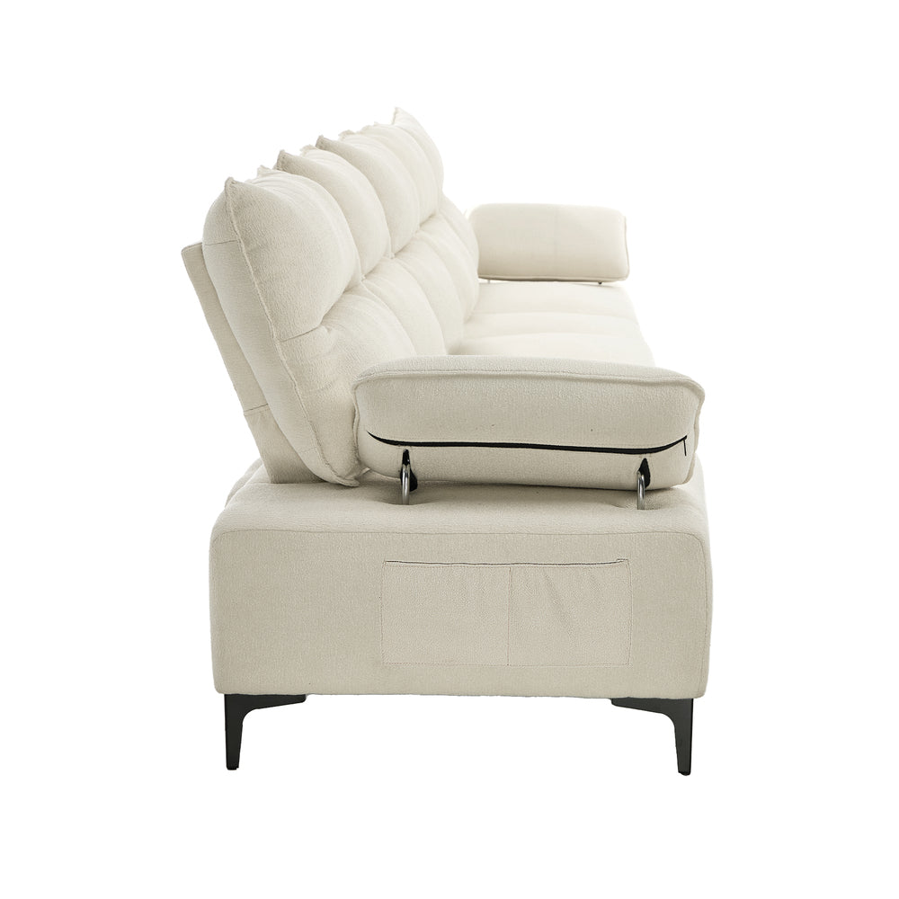 Oikiture 5 Seater Sofa Couch Chenille Adjustable Armrest Chair Beige-Sofa-PEROZ Accessories