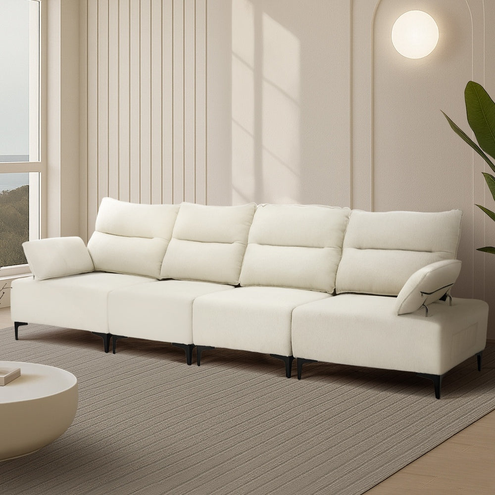Oikiture 4 Seater Sofa Couch Chenille Adjustable Armrest Chair Beige-Sofa-PEROZ Accessories