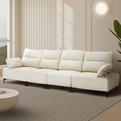 Oikiture 4 Seater Sofa Couch Chenille Adjustable Armrest Chair Beige-Sofa-PEROZ Accessories