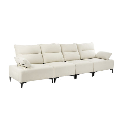 Oikiture 4 Seater Sofa Couch Chenille Adjustable Armrest Chair Beige-Sofa-PEROZ Accessories
