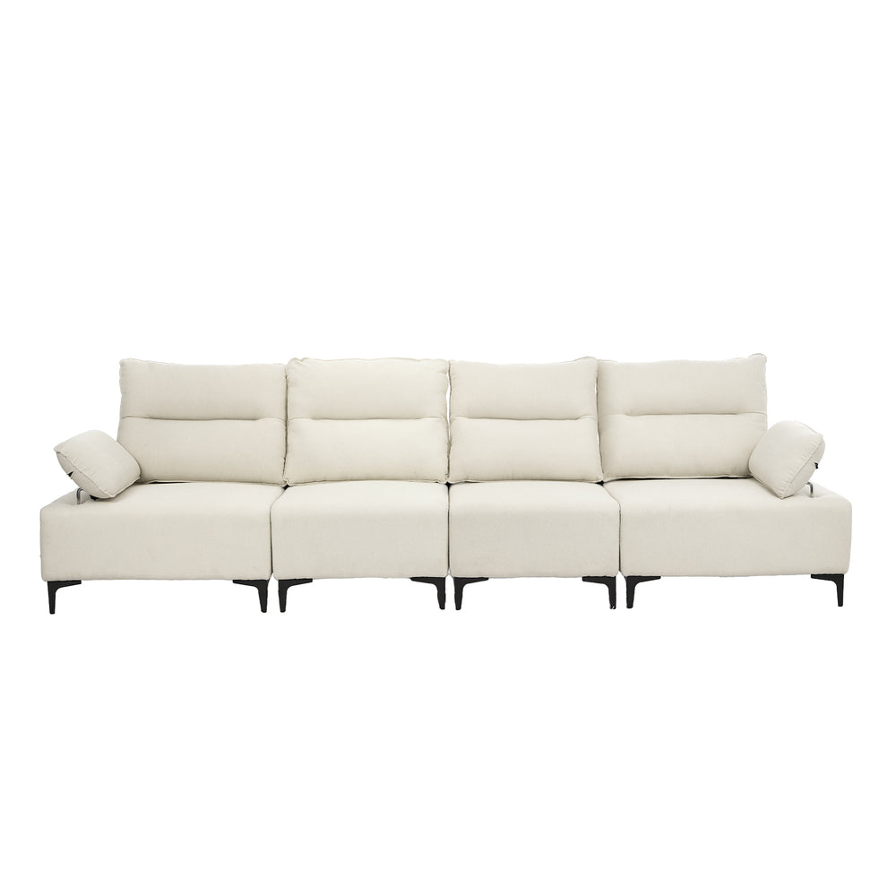 Oikiture 4 Seater Sofa Couch Chenille Adjustable Armrest Chair Beige-Sofa-PEROZ Accessories