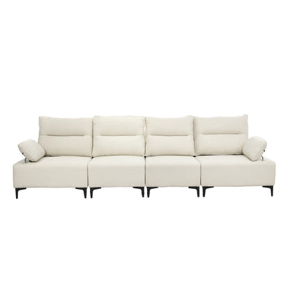 Oikiture 4 Seater Sofa Couch Chenille Adjustable Armrest Chair Beige-Sofa-PEROZ Accessories