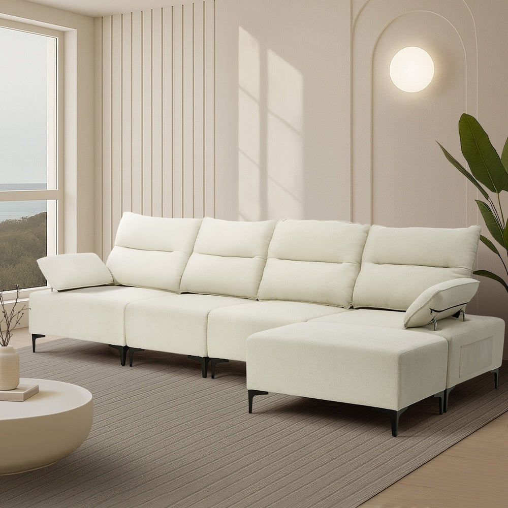Oikiture 5 Seater Modular Sofa Chenille Couch Armrest Ottoman Set-Sofa-PEROZ Accessories