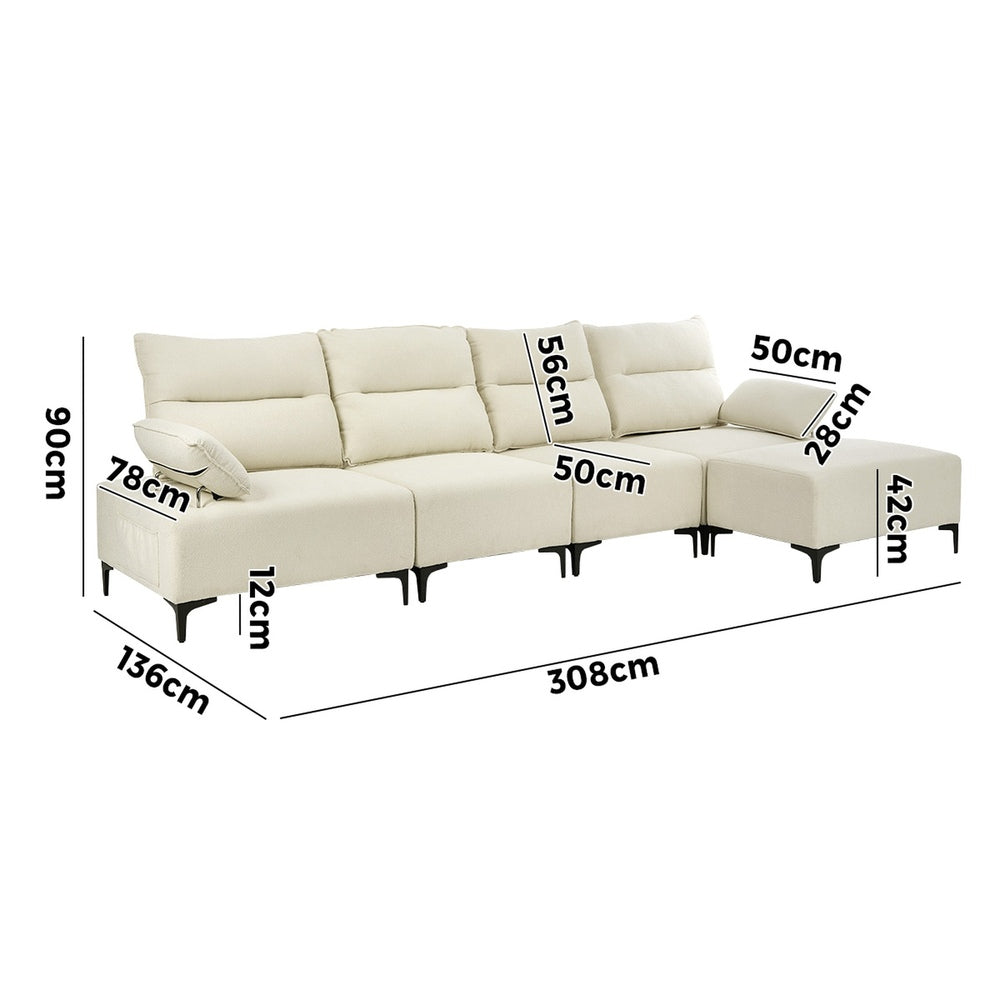 Oikiture 5 Seater Modular Sofa Chenille Couch Armrest Ottoman Set-Sofa-PEROZ Accessories