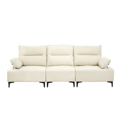 Oikiture 3 Seater Couch Sofa Chenille Adjustable Armrest Beige-Sofa-PEROZ Accessories