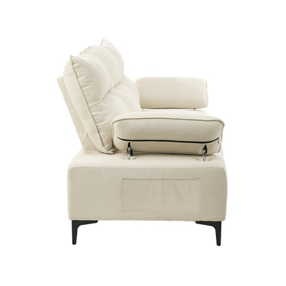 Oikiture 3 Seater Couch Sofa Chenille Adjustable Armrest Beige-Sofa-PEROZ Accessories