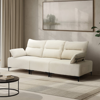 Oikiture 3 Seater Couch Sofa Chenille Adjustable Armrest Beige-Sofa-PEROZ Accessories