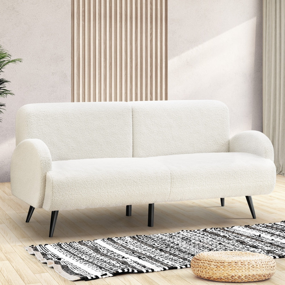 Oikiture Sherpa Sofa Luxury 3 Seater Fleece White-Sofa-PEROZ Accessories
