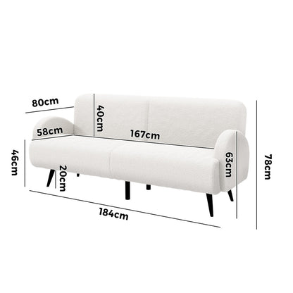 Oikiture Sherpa Sofa Luxury 3 Seater Fleece White-Sofa-PEROZ Accessories