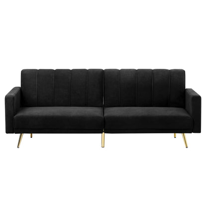 Oikiture 3-Seater Sofa Bed Velvet Black-Sofa Bed-PEROZ Accessories