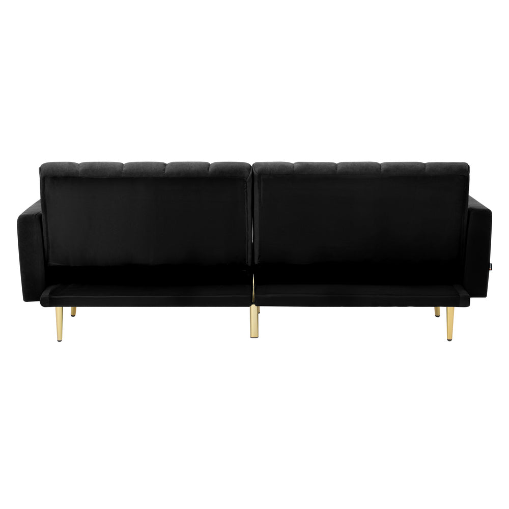 Oikiture 3-Seater Sofa Bed Velvet Black-Sofa Bed-PEROZ Accessories