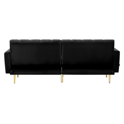 Oikiture 3-Seater Sofa Bed Velvet Black-Sofa Bed-PEROZ Accessories