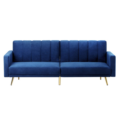 Oikiture 3 Seater Sofa Bed Velvet Blue-Sofa Bed-PEROZ Accessories