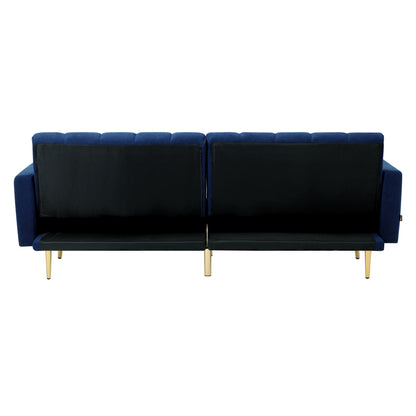 Oikiture 3 Seater Sofa Bed Velvet Blue-Sofa Bed-PEROZ Accessories