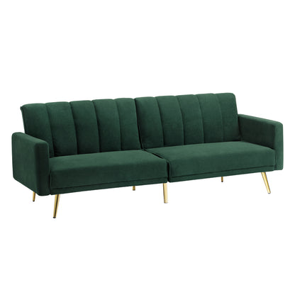 Oikiture 3 Seater Sofa Bed Convertible Velvet Green-Sofa Bed-PEROZ Accessories