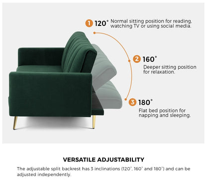 Oikiture 3 Seater Sofa Bed Convertible Velvet Green-Sofa Bed-PEROZ Accessories