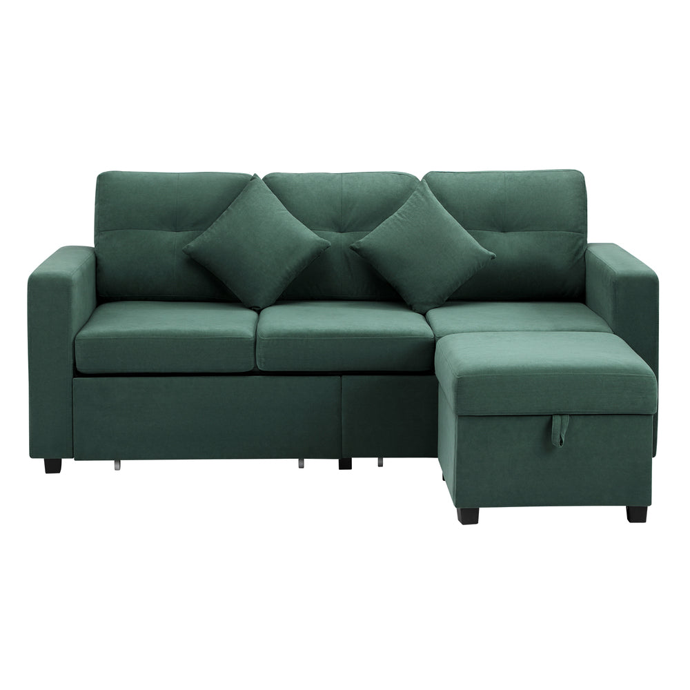 Oikiture 3 Seater Sofa Lounge Set Modular Couch Drawers &amp; Ottoman Velvet Green-Sofa-PEROZ Accessories