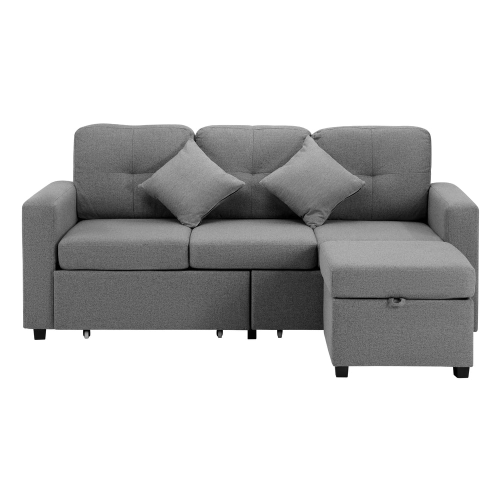 Oikiture Sofa 3 Seater Chaise Modular Couch Drawers Ottoman Fabric-Sofa-PEROZ Accessories